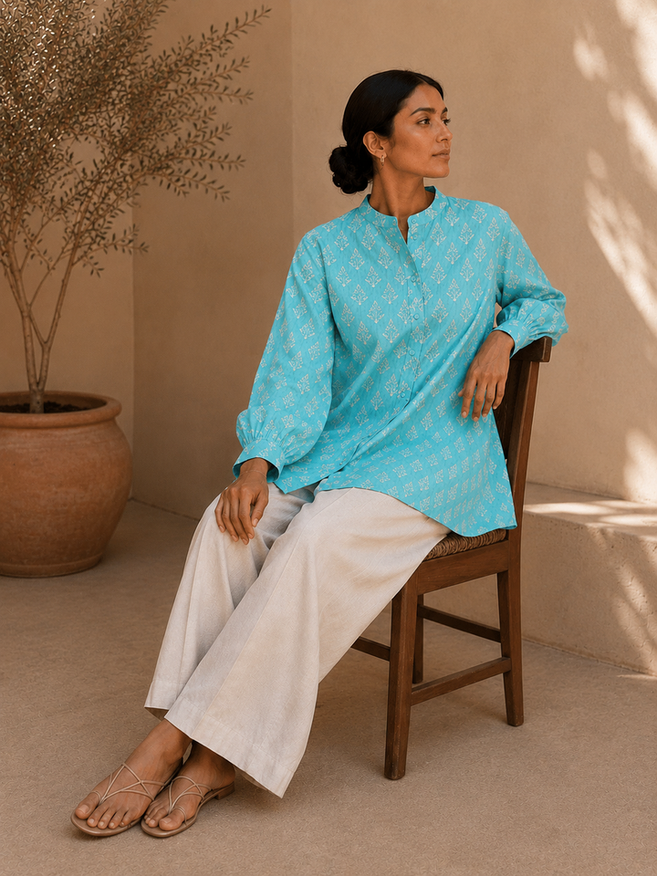 Firozi Pure Cotton Style A-Line Shirt
