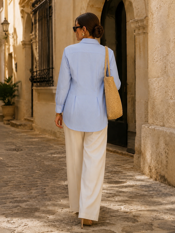 Sky Blue Pleated Waist Executive Shirt