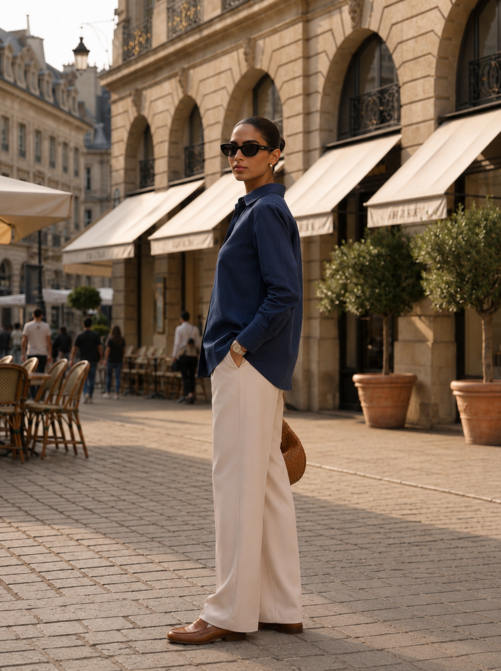 Shop the Navy Ease women’s shirt by Lush Layers, crafted in premium cotton with a comfortable 27-inch length. A versatile choice for office, everyday and smart-casual dressing
Clean. Comfortable. Effortlessly polished.
A navy blue shirt crafted in premium cotton with a relaxed silhouette and classic styling—an easy wardrobe essential for workdays and beyond.
