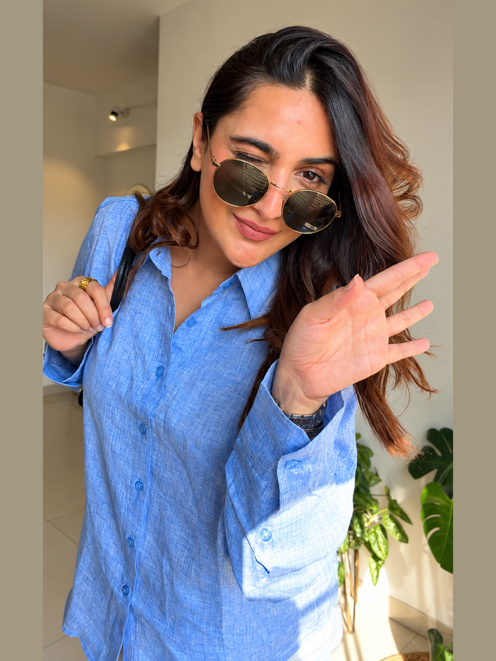 Shop Lush Layers’ Royal Blue Pure Linen Shirt for women. Crafted from breathable 60 lea linen for effortless office and weekend dressing.
Royal Blue Pure Linen Shirt for Women – Lush Layers