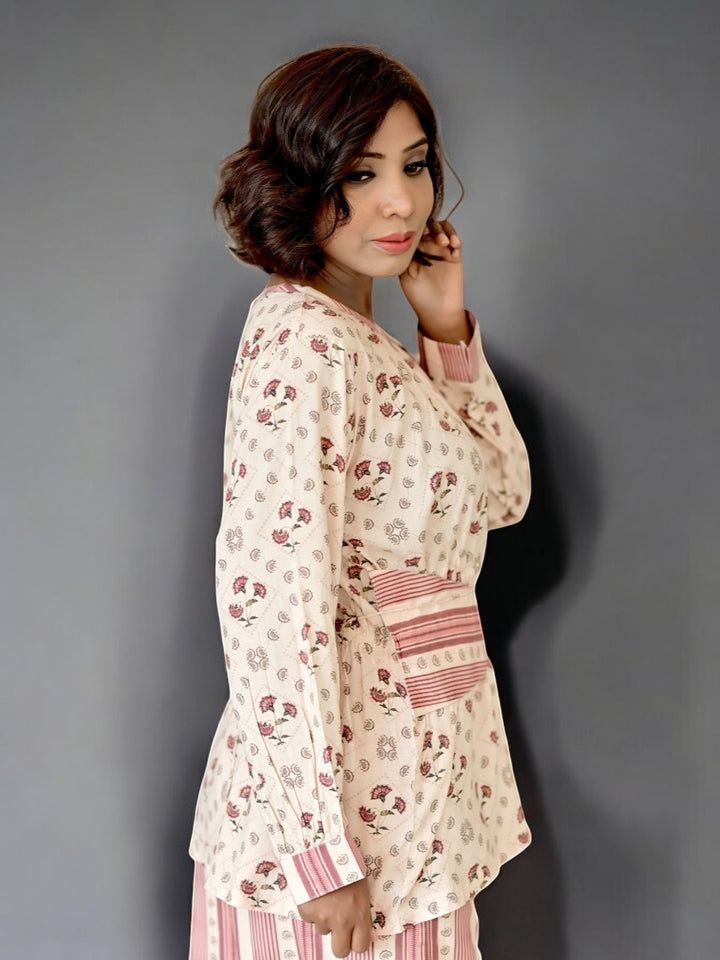 Brown A Viscose Tie-up Twin Set
