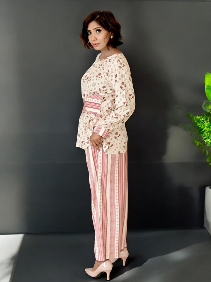 Brown A Viscose Tie-up Twin Set