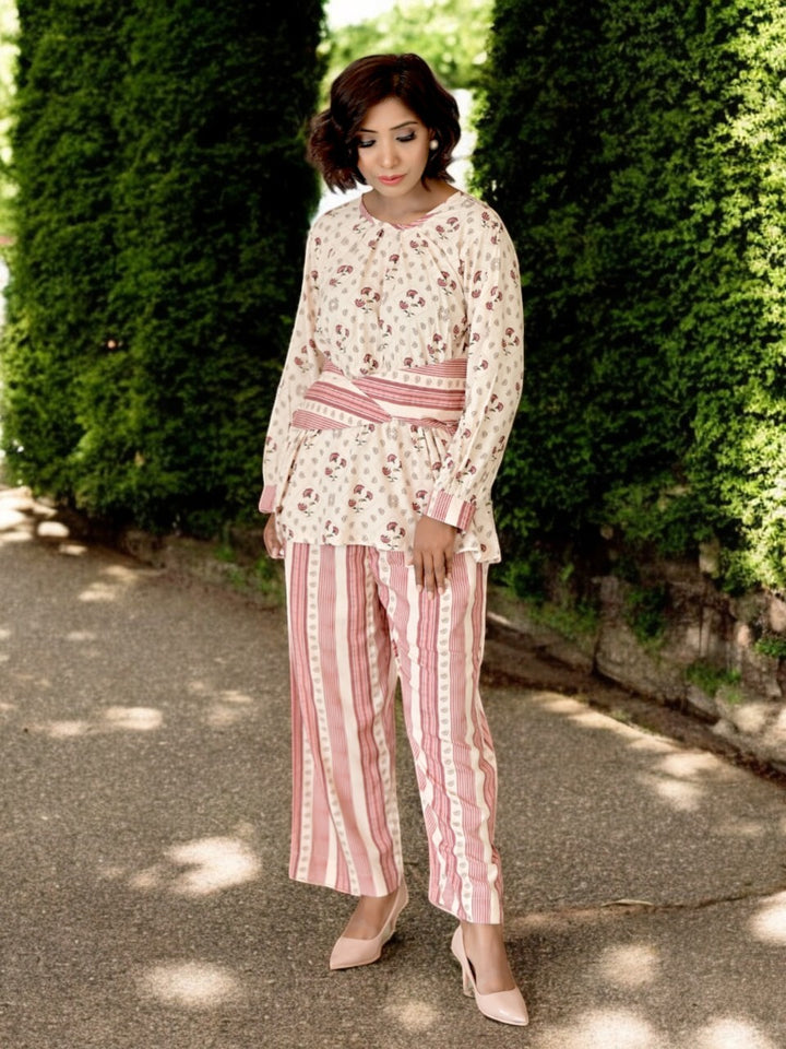Brown A Viscose Tie-up Twin Set