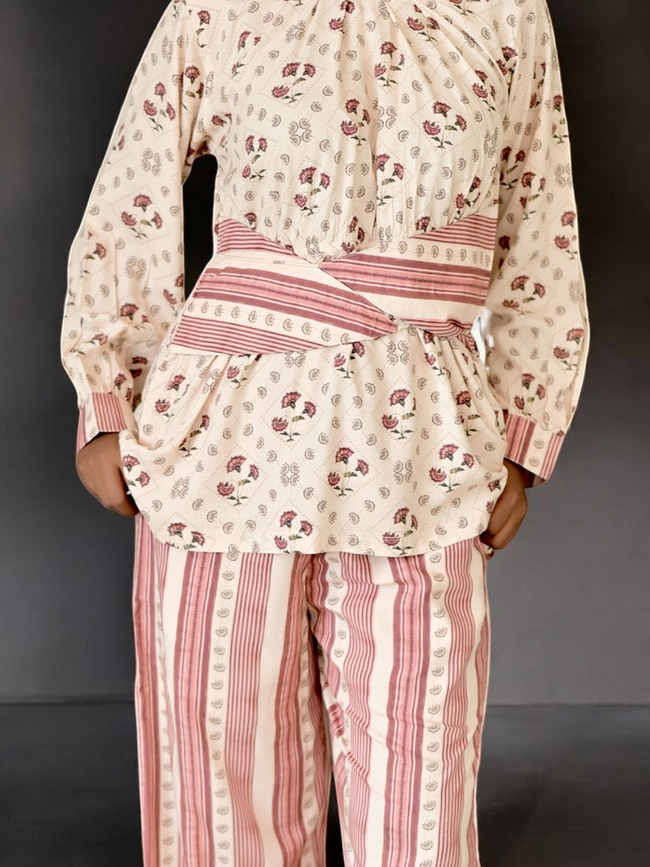 Brown A Viscose Tie-up Twin Set
