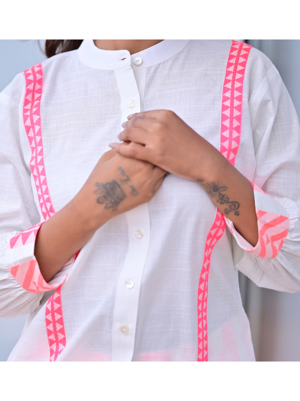 Linen Handloom Stripes Set, two piece outfits for women, co ord sets women, Cotton co ord set, pink & White co cord set
