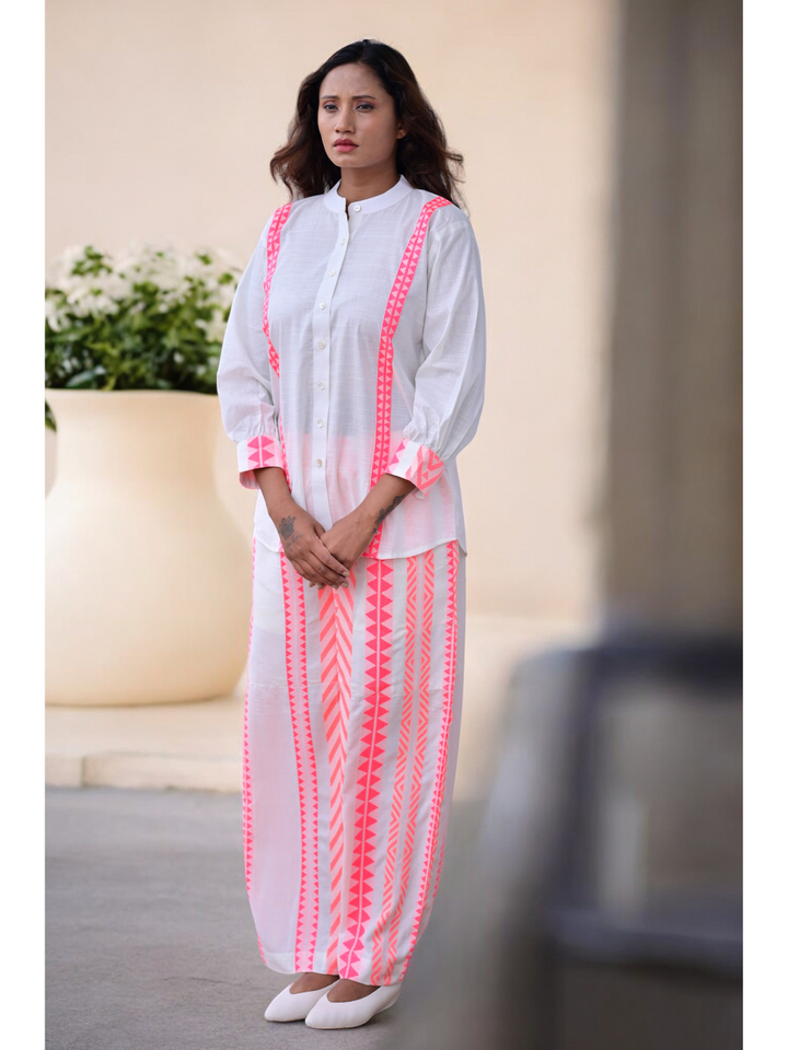 Linen Handloom Stripes Set, two piece outfits for women, co ord sets women, Cotton co ord set, pink & White co cord set