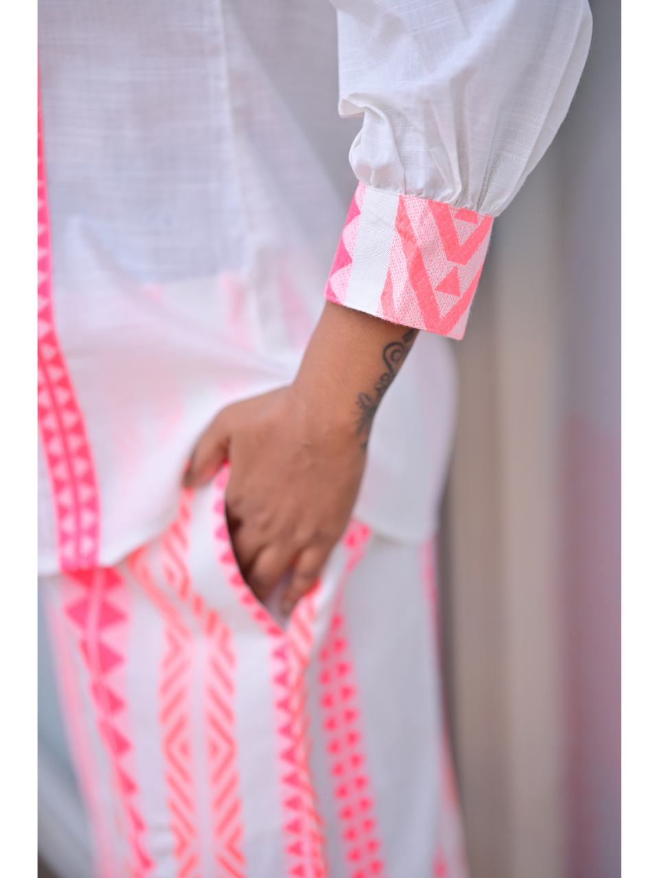 Linen Handloom Stripes Set, two piece outfits for women, co ord sets women, Cotton co ord set, pink & White co cord set