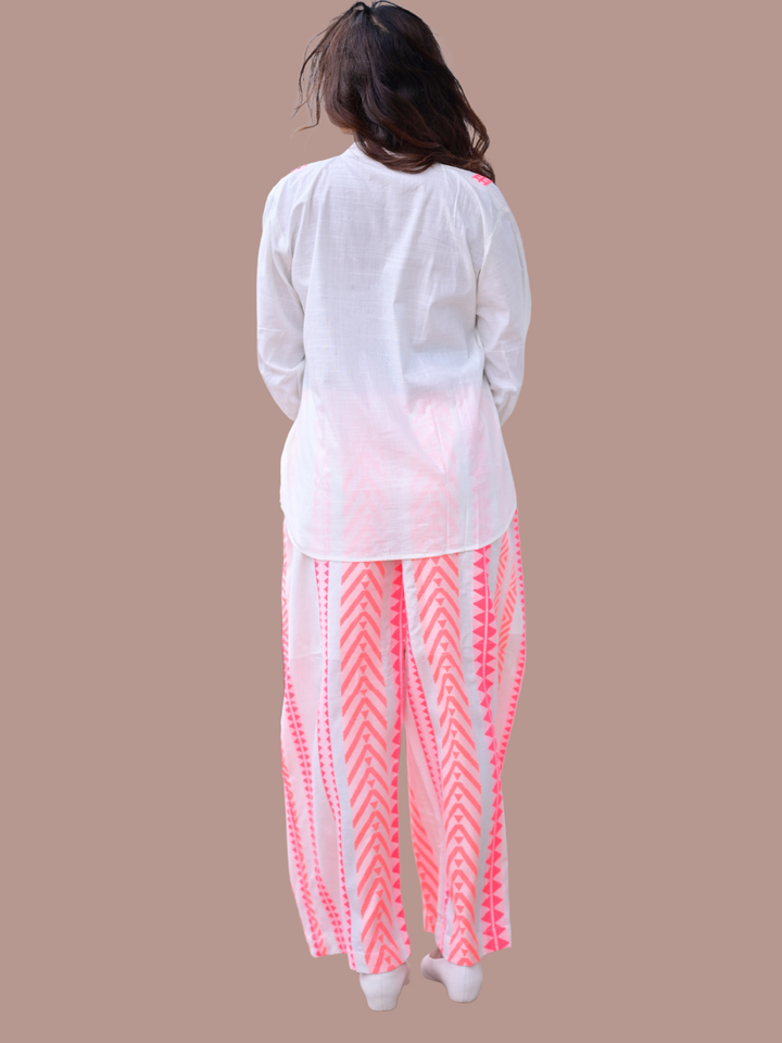 Linen Handloom Stripes Set, two piece outfits for women, co ord sets women, Cotton co ord set, pink & White co cord set