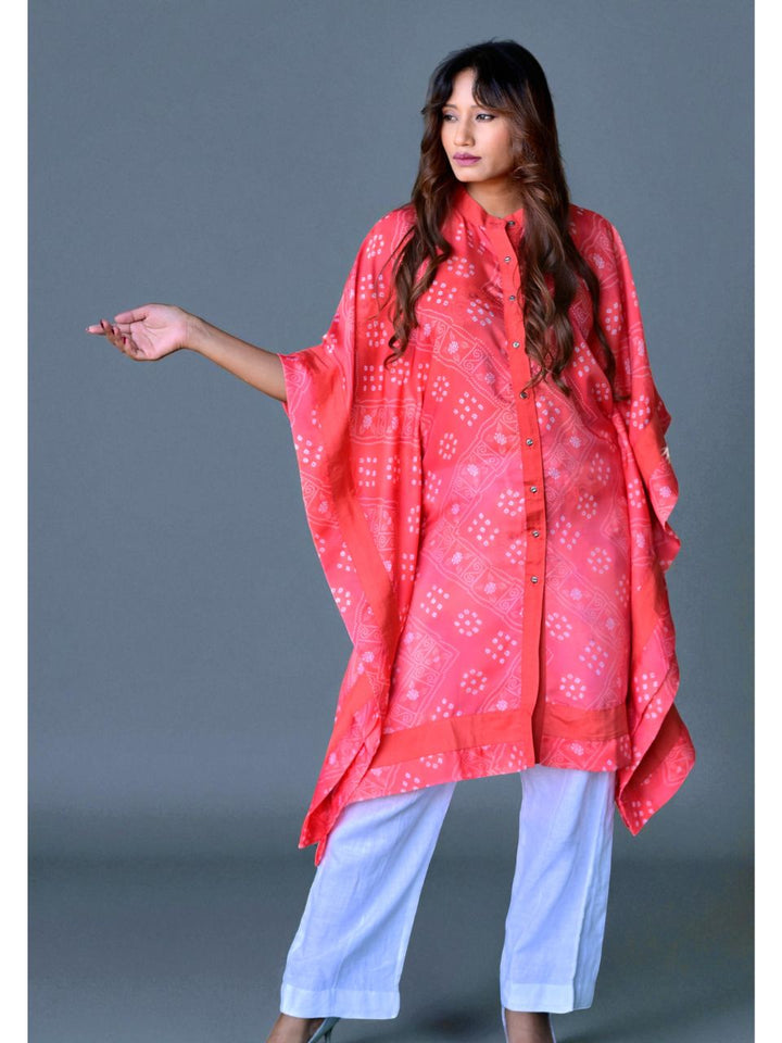Red Bandhani Blossom Kaftan