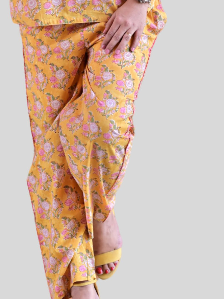 Yellow Garden Bottom Wear, cotton pajamas, printed trousers, yellow bottoms