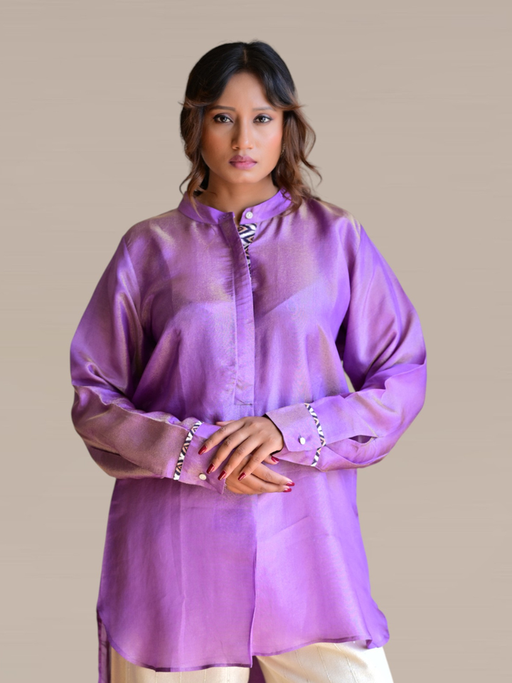 Lavender Gold tissue Silk Shirt Kurta