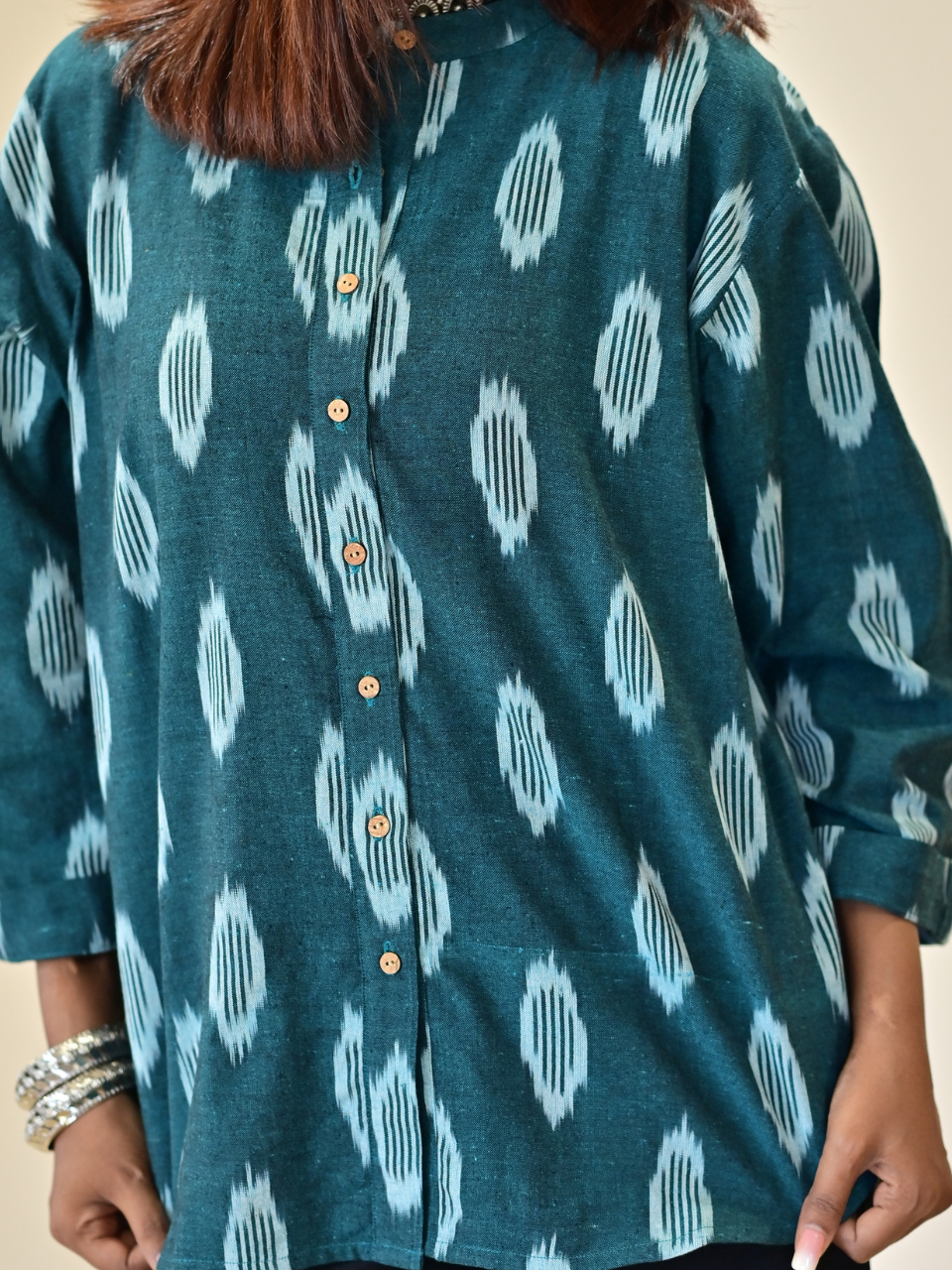 Green Ikat Handloom Cotton Shirt
