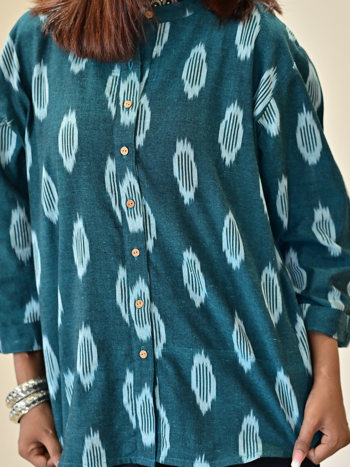 Green Ikat Handloom Cotton Shirt