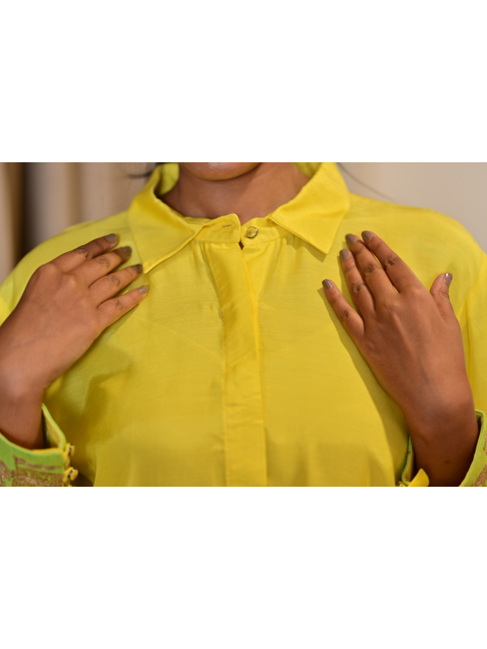 Cotton Silk Shirt - With Embroidery, cotton silk shirt, yellow shirts, embroidery shirts
