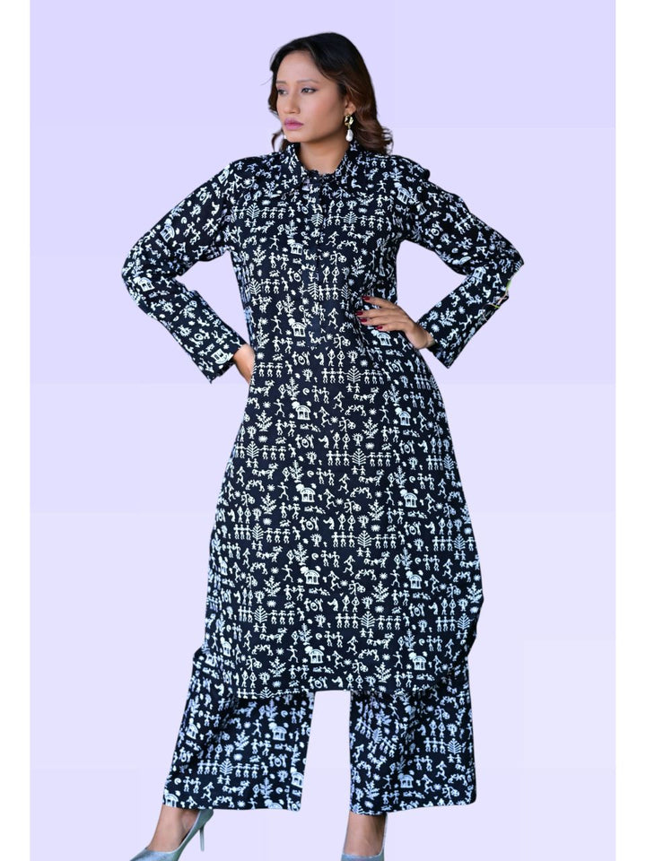  Black Worli Charm Set, cotton co ord set, black co-ord set, indowestern set, modern ethnic, printed sets, black & white set
