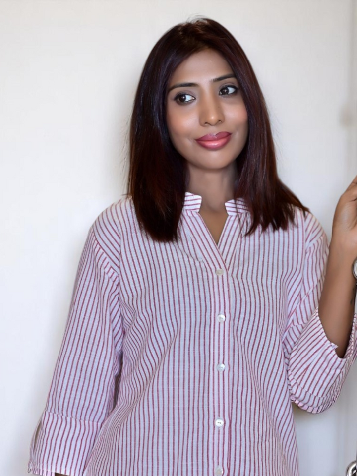 Rust Harmony Shirt – Earthy Stripes in Handloom Elegance, brown shirt, stripes shirt, handloom cotton shirt, formal shirts
