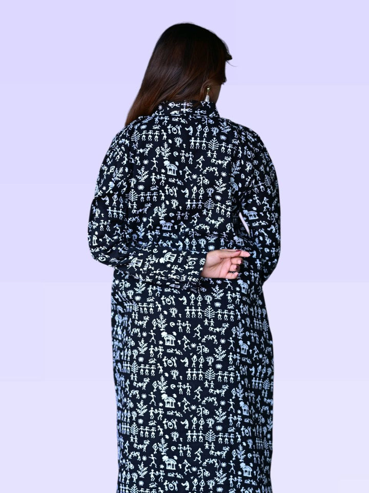  Black Worli Charm Set, cotton co ord set, black co-ord set, indowestern set, modern ethnic, printed sets, black & white set