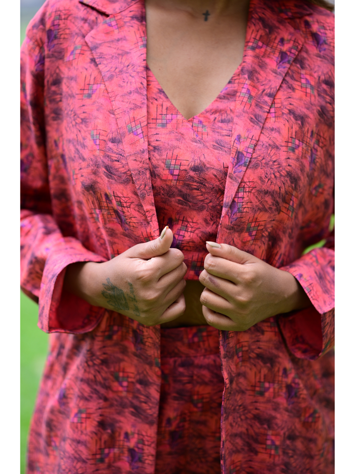 Serene Red Linen Set, three piece outfits for women, co ord sets women, coord set women, ladies co ord sets, co ord sets women, coords women, coord set for women, co ord, crop top co ord sets, ethnic co ords, ethnic co ord set women, co ord dress set, co ord sets for summer, co ord set women's party, co ord set women ethic, co ord sets women ethnic, Linen co ord set, red co cord set, jacket coords set