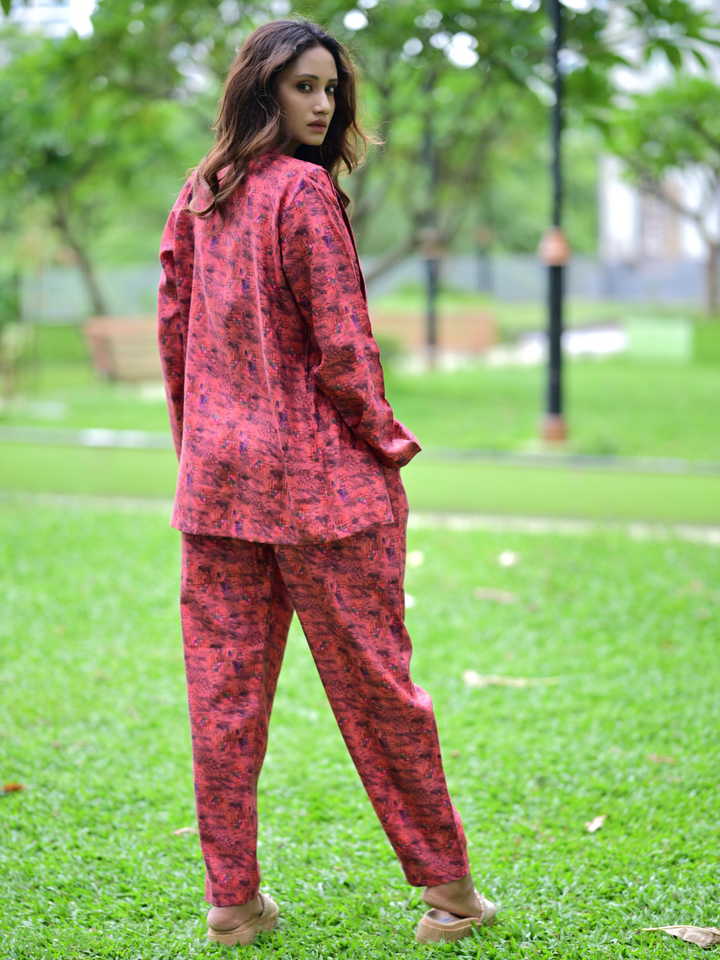 Serene Red Linen Set, three piece outfits for women, co ord sets women, coord set women, ladies co ord sets, co ord sets women, coords women, coord set for women, co ord, crop top co ord sets, ethnic co ords, ethnic co ord set women, co ord dress set, co ord sets for summer, co ord set women's party, co ord set women ethic, co ord sets women ethnic, Linen co ord set, red co cord set, jacket coords set