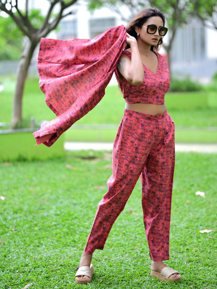 Serene Red Linen Set, three piece outfits for women, co ord sets women, coord set women, ladies co ord sets, co ord sets women, coords women, coord set for women, co ord, crop top co ord sets, ethnic co ords, ethnic co ord set women, co ord dress set, co ord sets for summer, co ord set women's party, co ord set women ethic, co ord sets women ethnic, Linen co ord set, red co cord set, jacket coords set