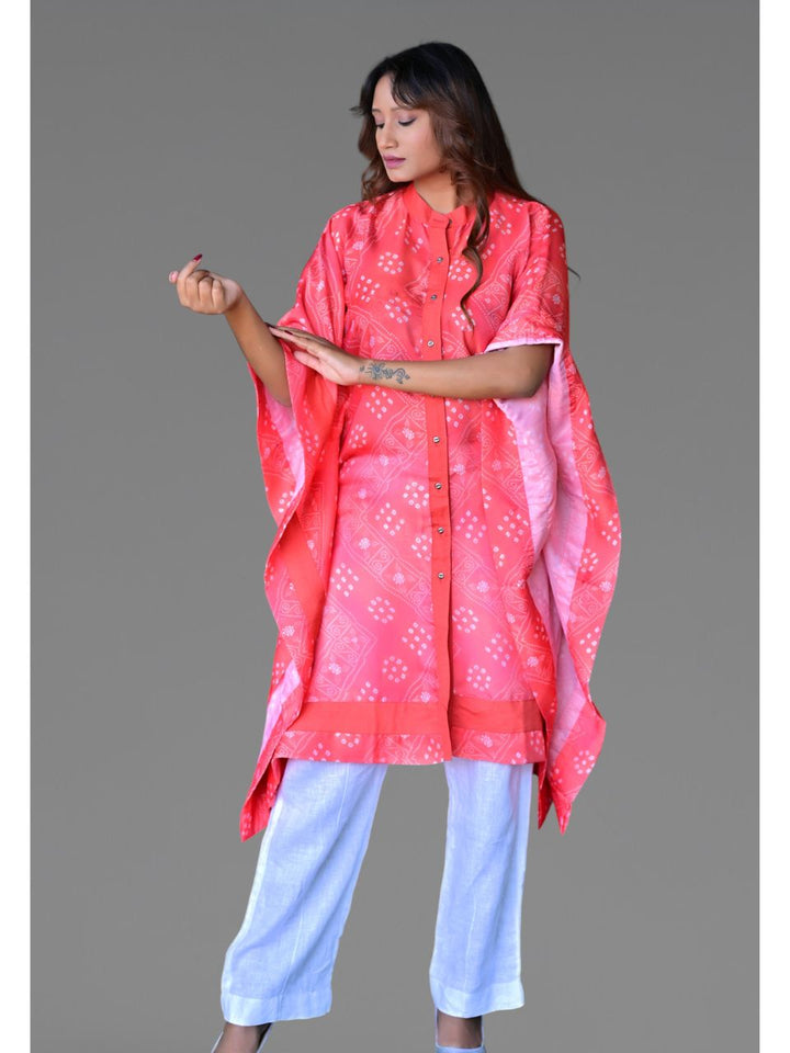 Red Bandhani Blossom Kaftan