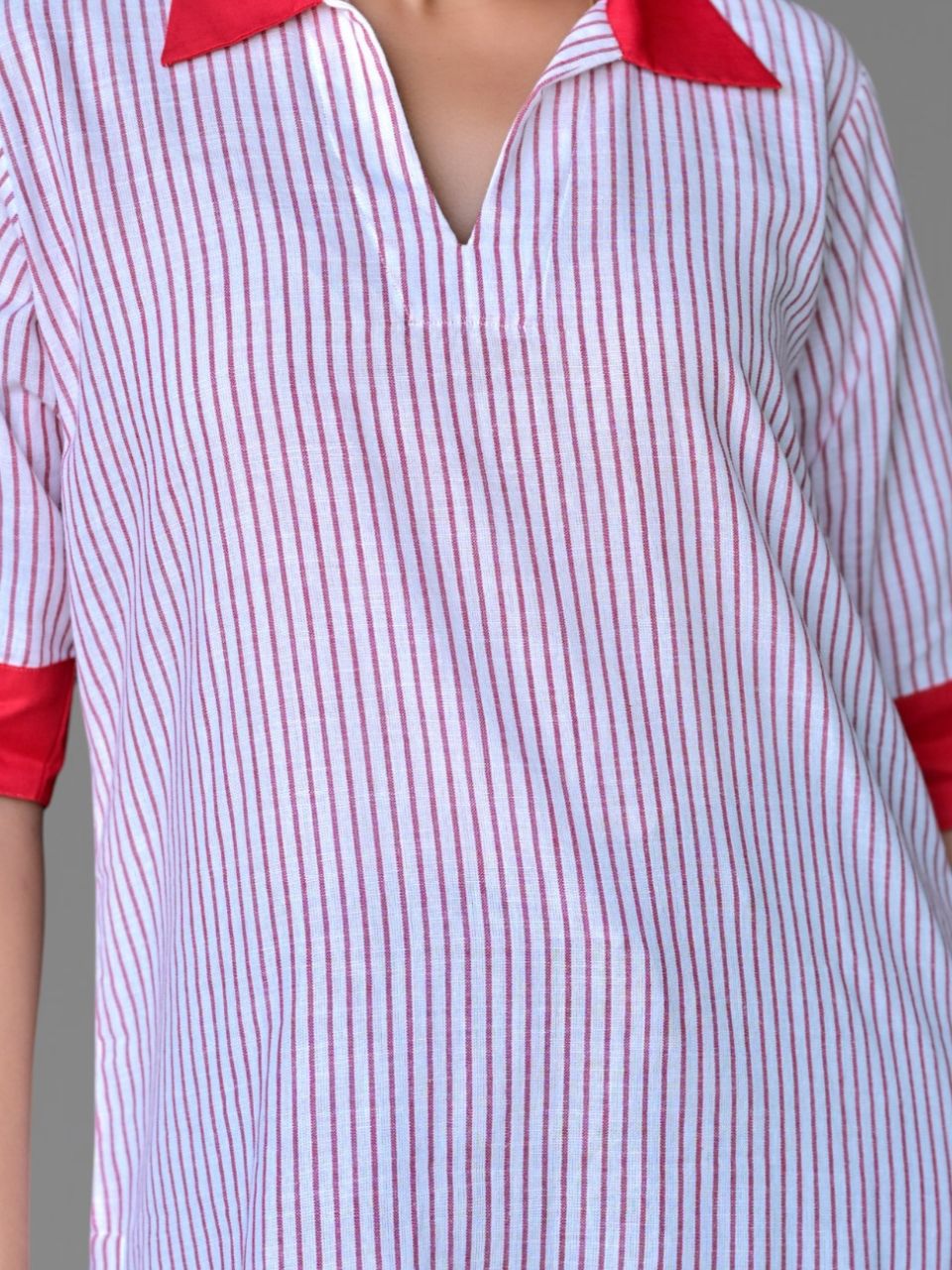 Red Stripes Handloom Kurti, Handloom kurti, white kurti, modern ethnic kurties, office wear kurties
