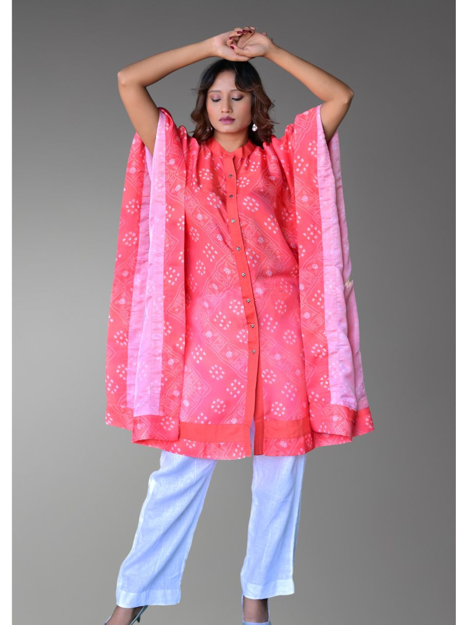 Red Bandhani Blossom Kaftan