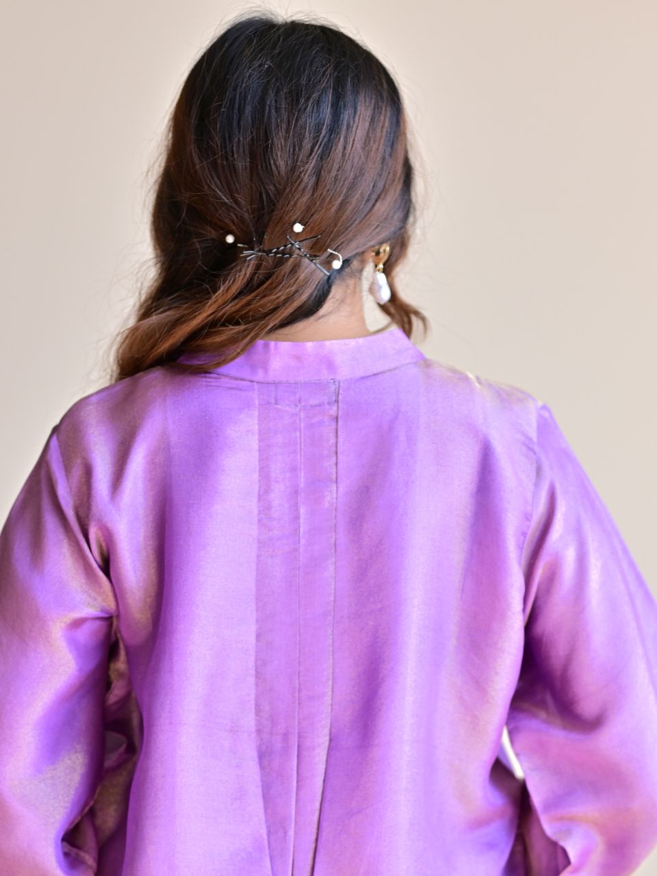 Lavender Gold tissue Silk Shirt Kurta