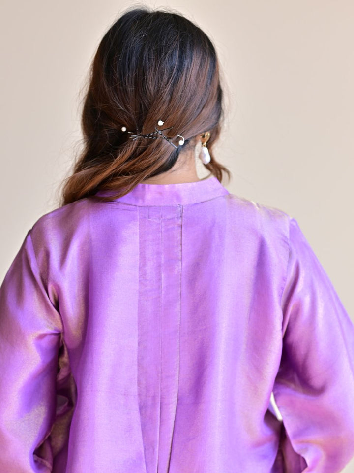 Lavender Gold tissue Silk Shirt Kurta