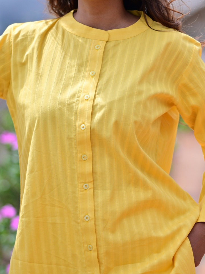 Leno Lite Mustard Shirt, ladies shirts, shirts for women, Leno weave shirt, yellow shirt, Long shirts