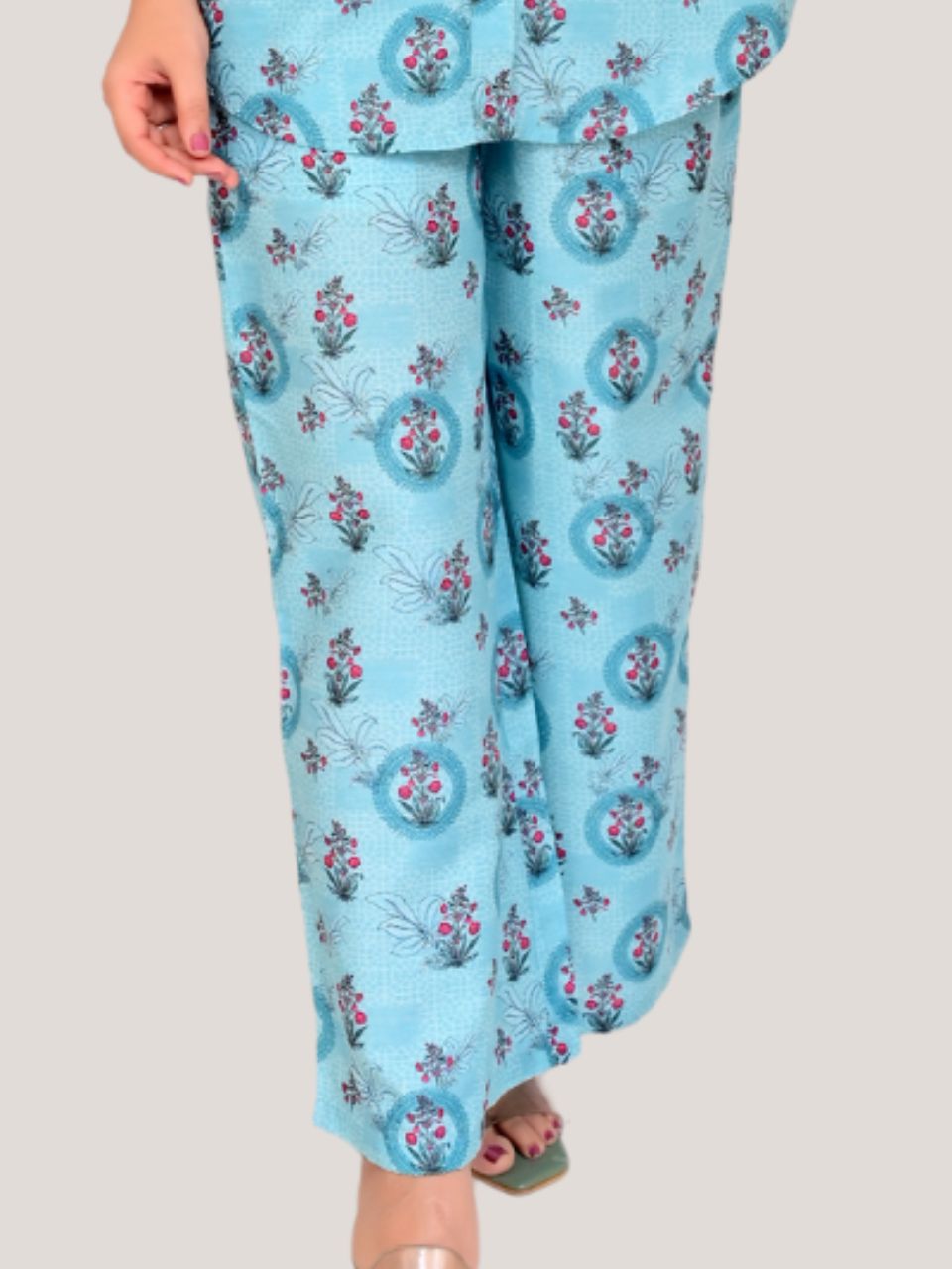  Ethnic Print A Bottom Wear, muslin cotton  pant,  light turquoise pajamas
