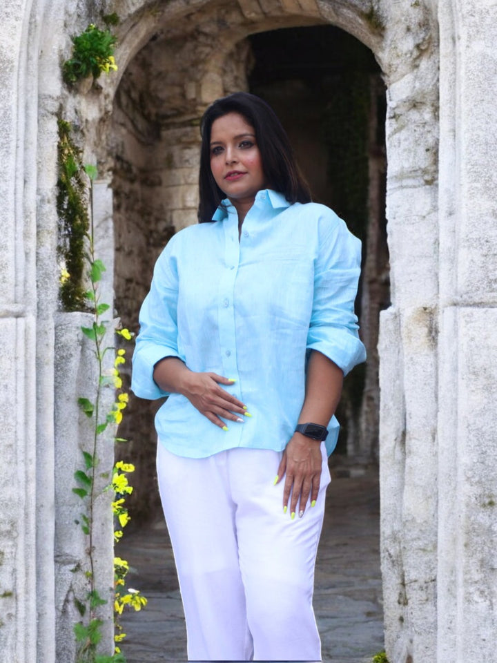 Blue Pure Linen Shirt