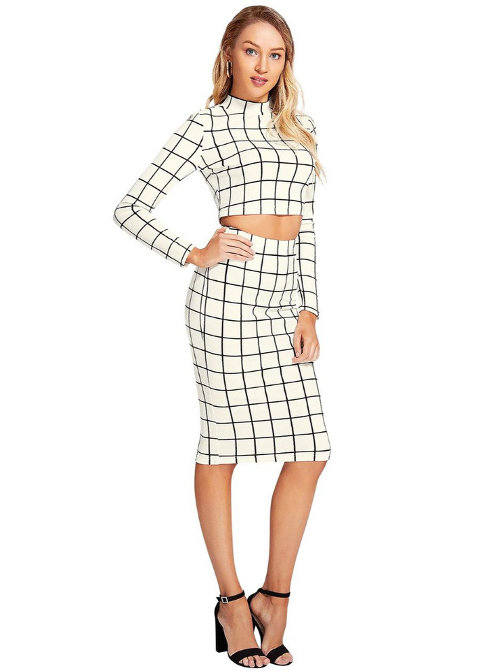 White Checks Skirt Top Co-Ord Set