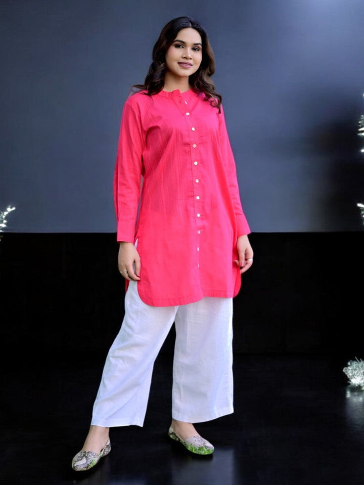 Pink A Leno Weave Long Shirt