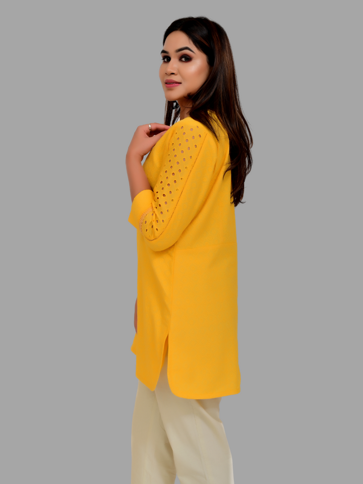Yellow A Schiffli Kurti
