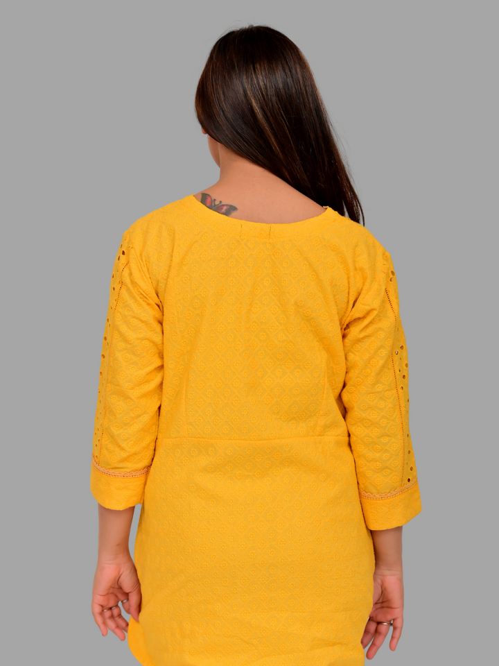 Yellow A Schiffli Kurti