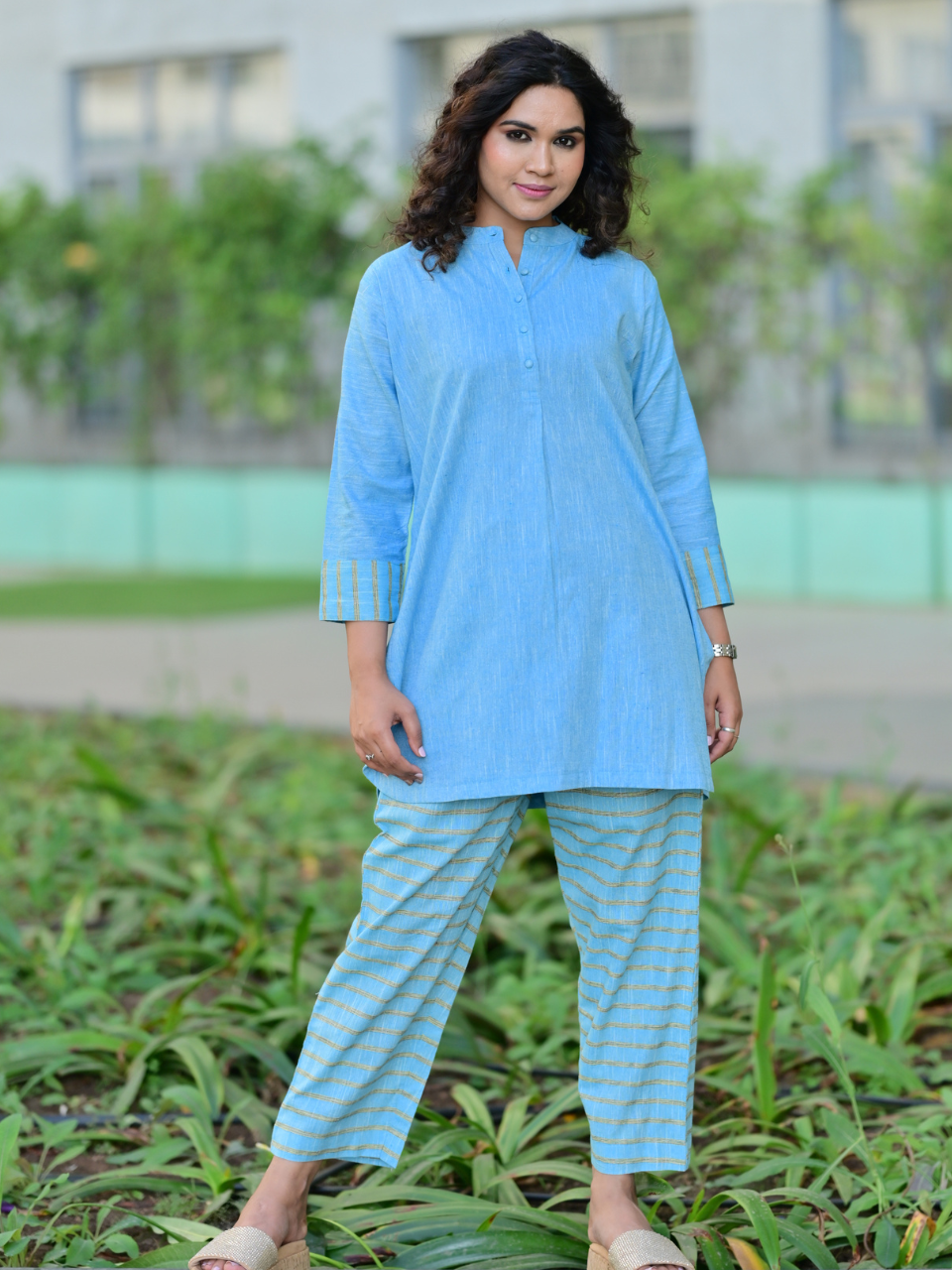 Blue Cotton Linen Co-Ord Set