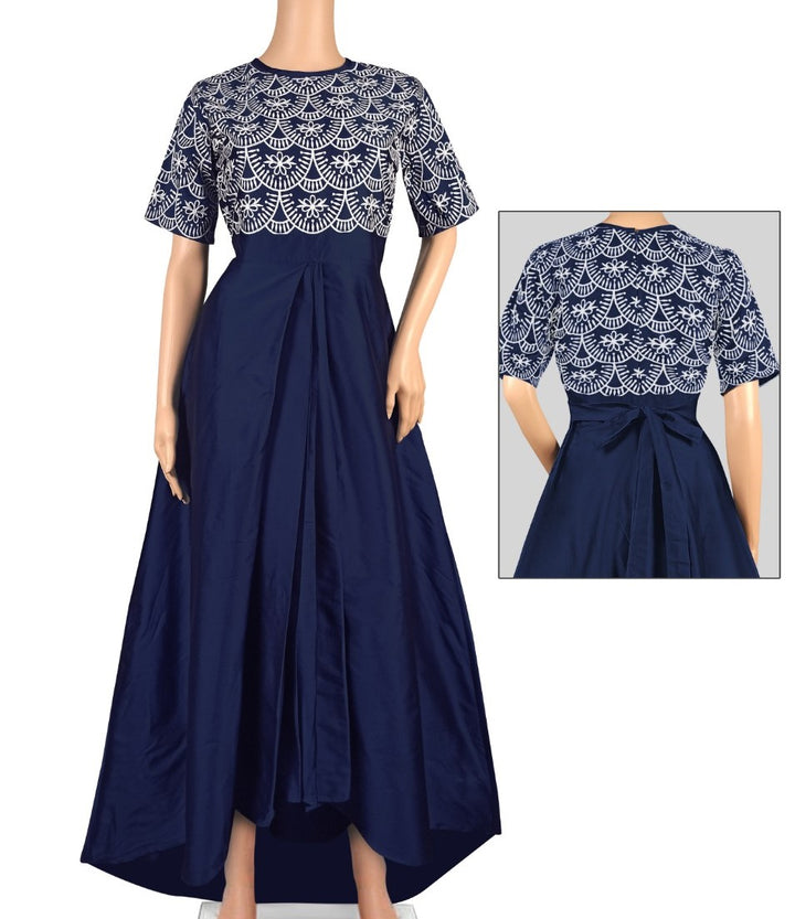 Embroidery Solid Blue Dress